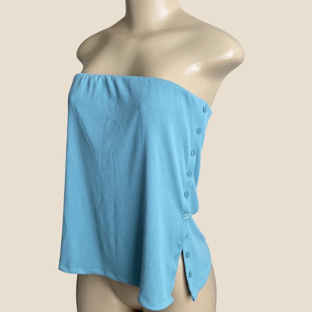 Abercrombie & fitch Tube Top Shirt Ribbed Side Buttons Y2K Women Sz L Stretch